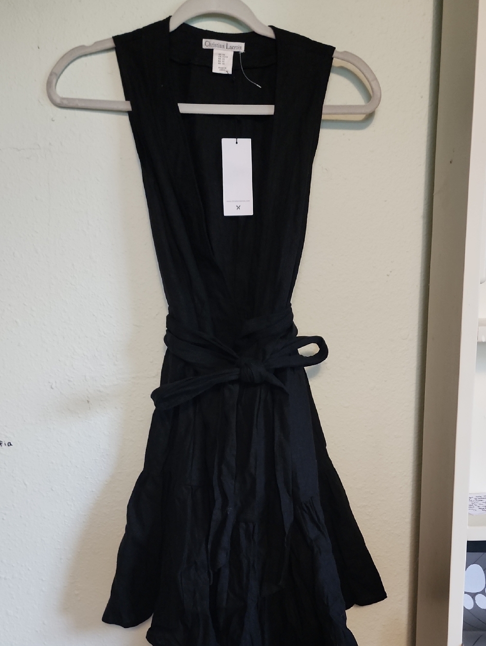 Christian Lacroix Black V-Neck Tie-Waist Dress